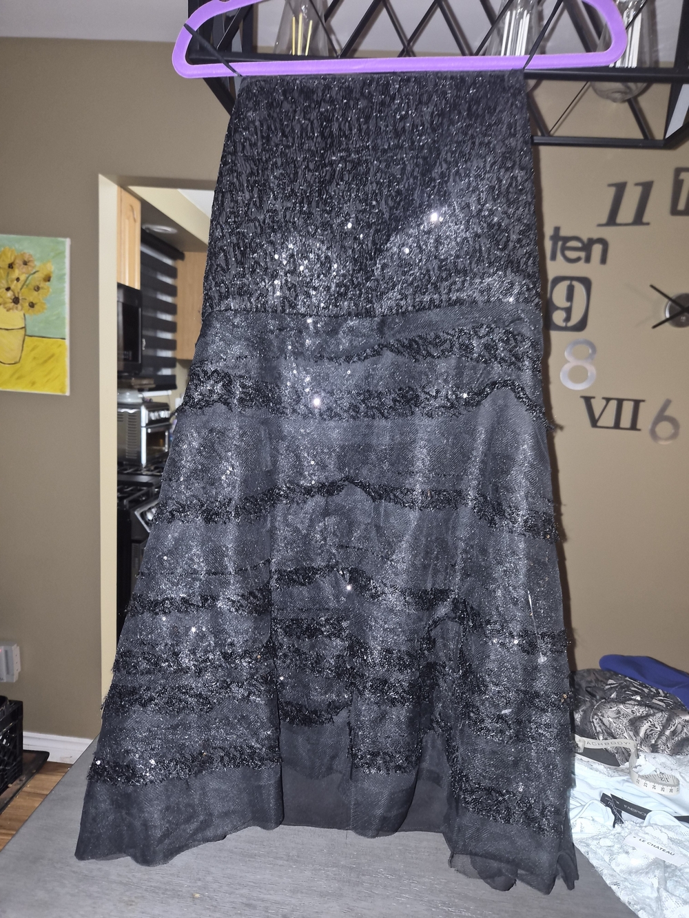 le chateau Black Strapless Sequin A-Line Prom Dress